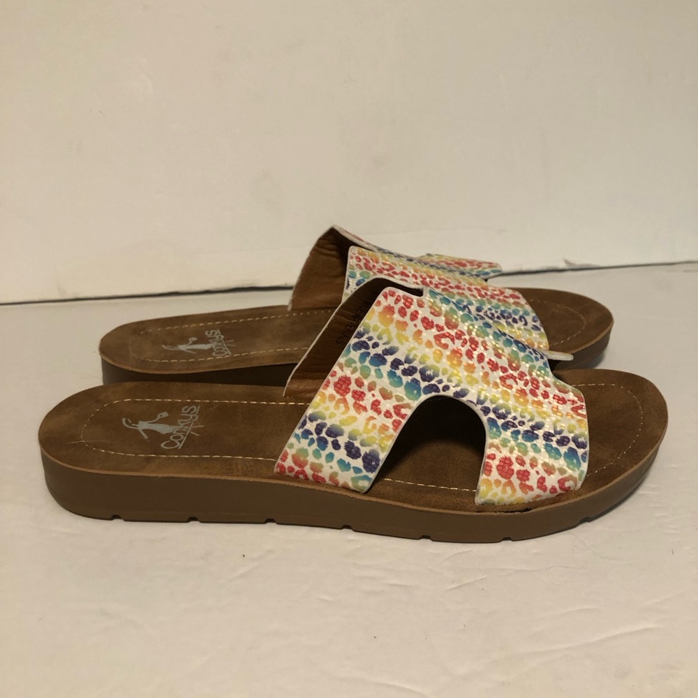 Corey’s Bogalusa Slide On Sandals In Rainbow Leopard Colorway Size 6